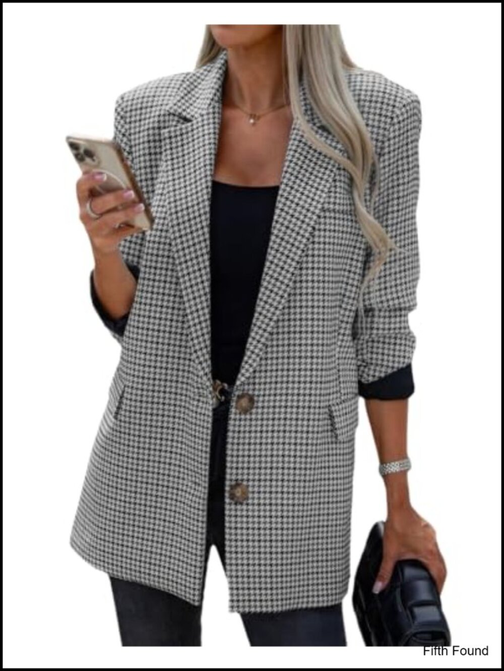 Oversized Plaid Blazer Notch Lapel Button Work Office Jacket Polyester